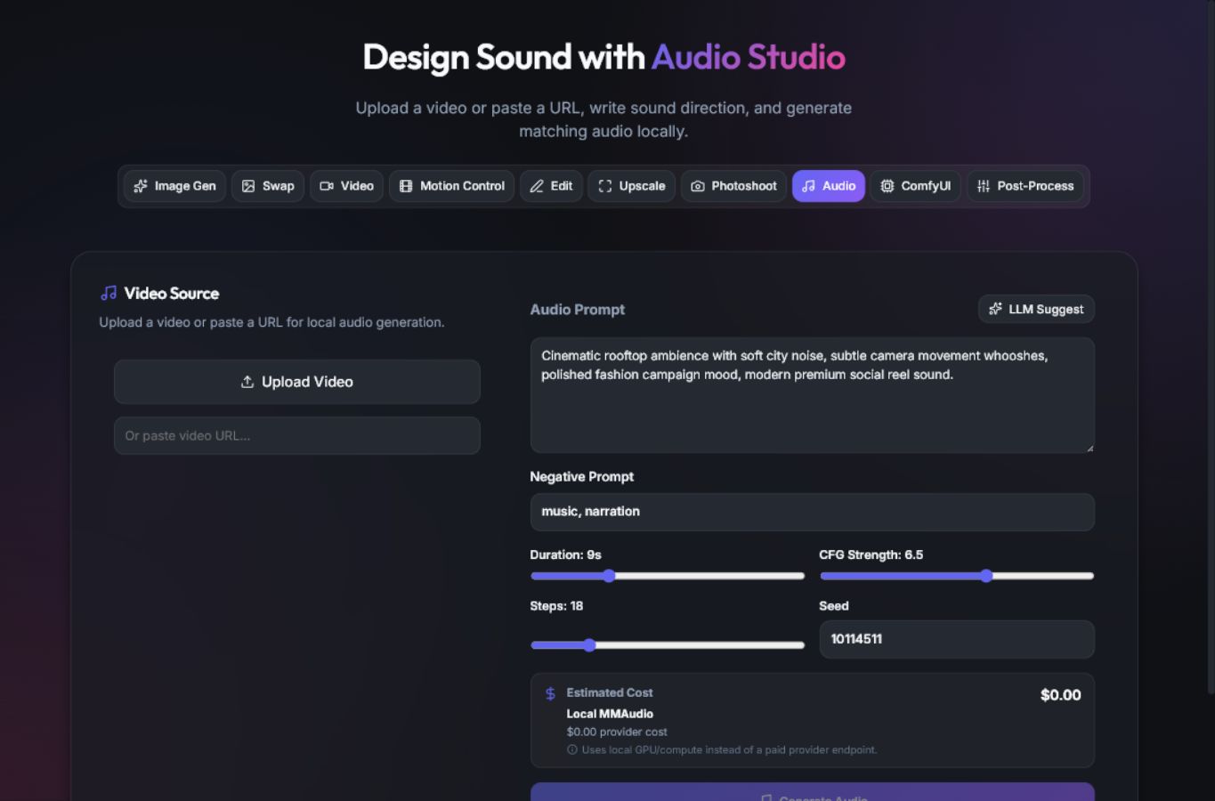 Creator Studio AI audio generation tool