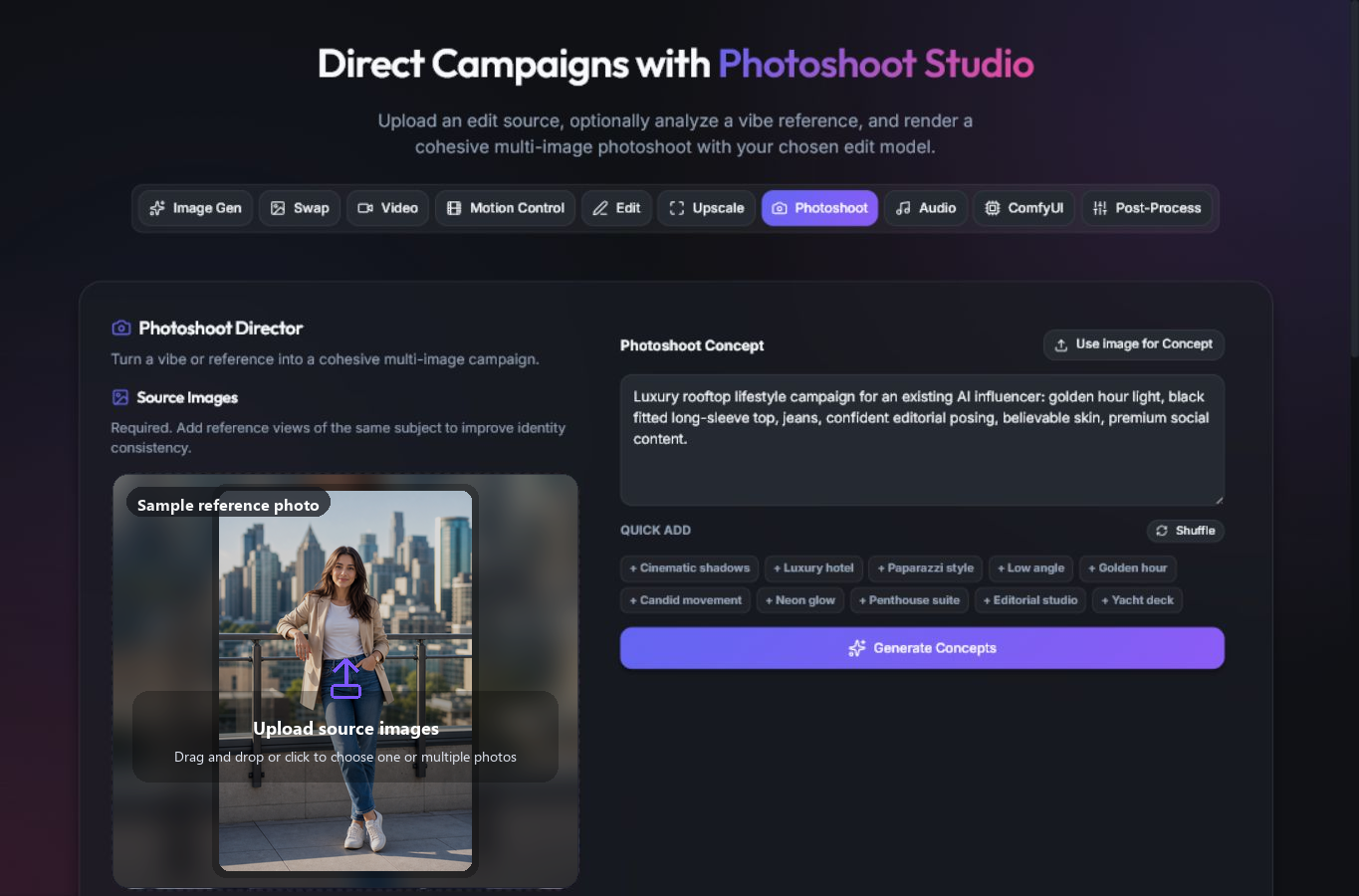 Creator Studio AI photoshoot workflow