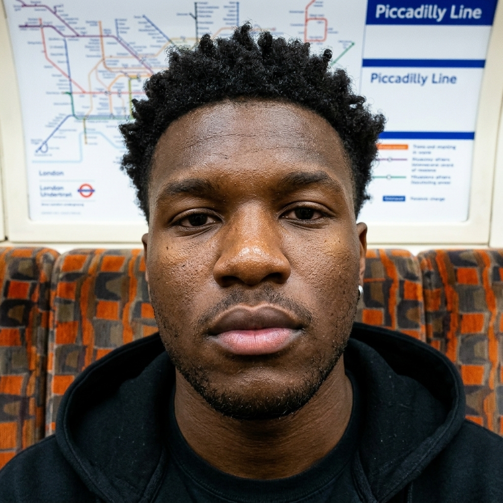 Famegrid Pro model output — Subway train hoodie man