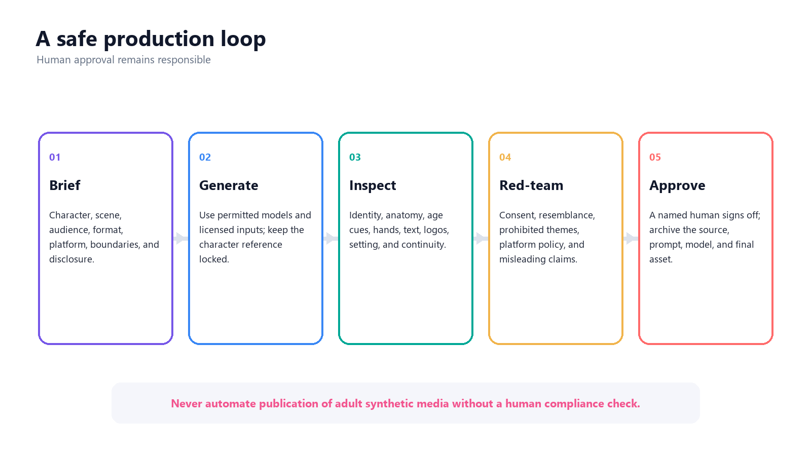 Safety-first AI production loop for adult virtual creators